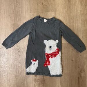 Gymboree Gray Knit Dress with Fuzzy Polar Bear and Red Scarf